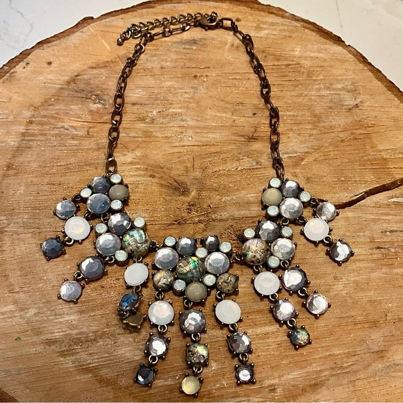 Set Of Boho Faux Moonstone and Abalone Bib Necklace + Stud Earrings - Picture 9 of 13